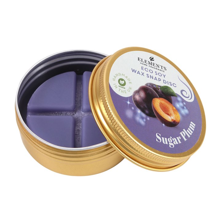 Sugar Plum soy wax melt snap disc with sweet plum and vanilla fragrance