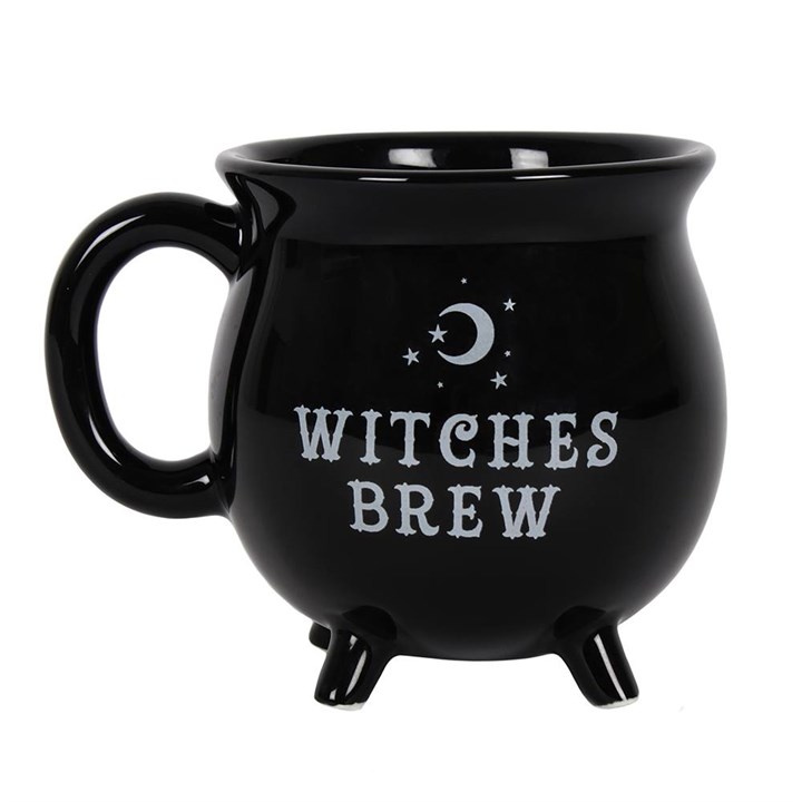 Black ceramic Witches Brew Cauldron Mug with 'Witches Brew' text